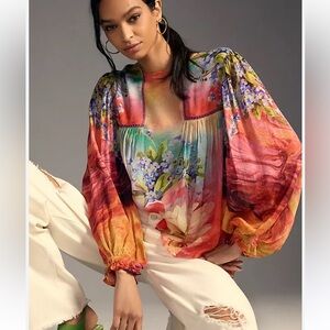 N01. Anthropologie  Blank London Floral Multicolor Sheer Women's Top